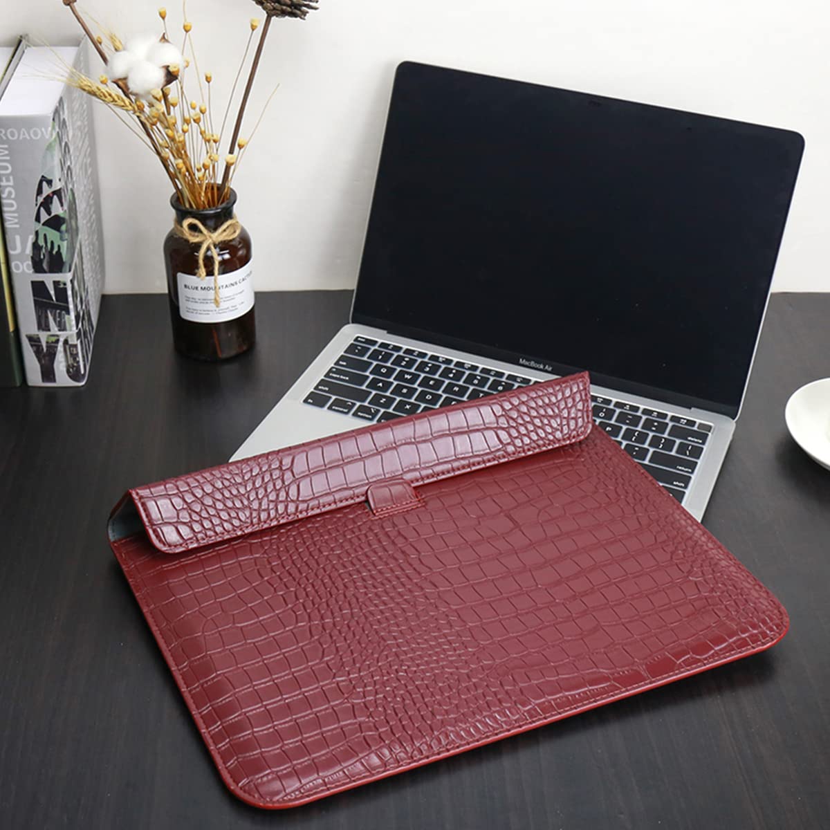 LCMOCICO PU Leather Flap Style Case Bags Laptop Sleeve for 2023-2026 MacBook Air 15 inch M5 M4 M3 M2 A3448 A3241 A3114 A2941 Notebook Bag for Mac Pro 16 M1 A2485 2019-2026 A3428,Pro 15 2012-2019, Red