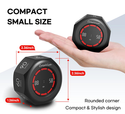 CREAVIVA Flip Cube Pomodoro Timer - Rechargeable Visual Countdown & Count Up Stopwatch, 7 Preset Intervals, 3 Alarm Modes, Productivity Tool for ADHD, Kids, Study, Work & Kitchen (Gray)