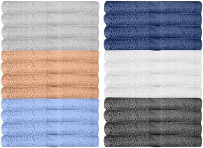 24 Pack Wash Cloths | Multicolour 100% Cotton Extra Absorbent Face Towels | Soft