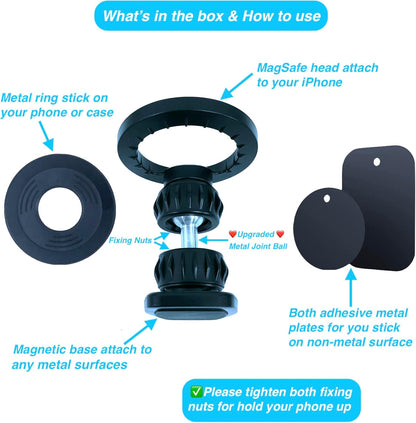 Gym Magnetic Phone Holder Mount for MagSafe, [Upgraded Metal & 360° Adjustable] Dual Magnetic Phone Holder for Gym Workout Compatible with iPhone 17/16/15/14/13/12 Series