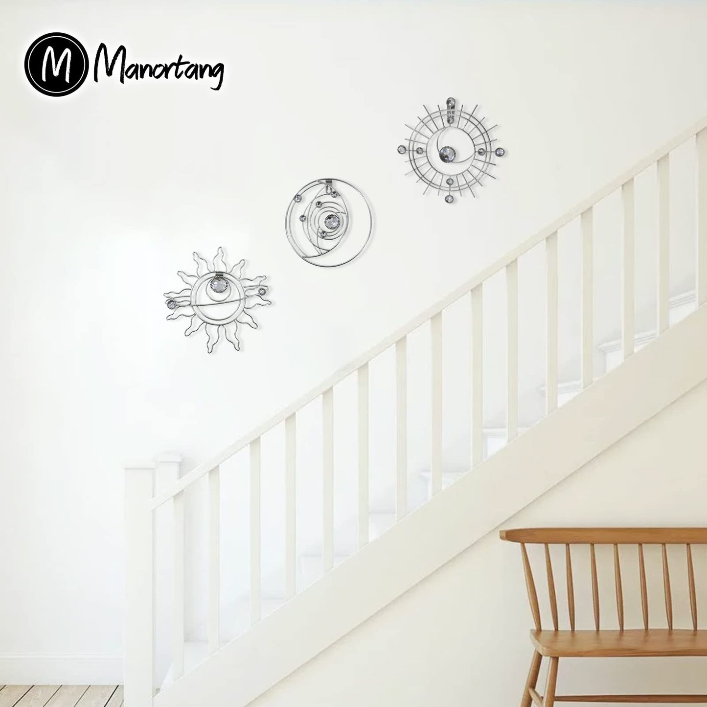 Silver Metal Wall Art, Abstract Sun Moon Star Decor, Handmade Wall Decor