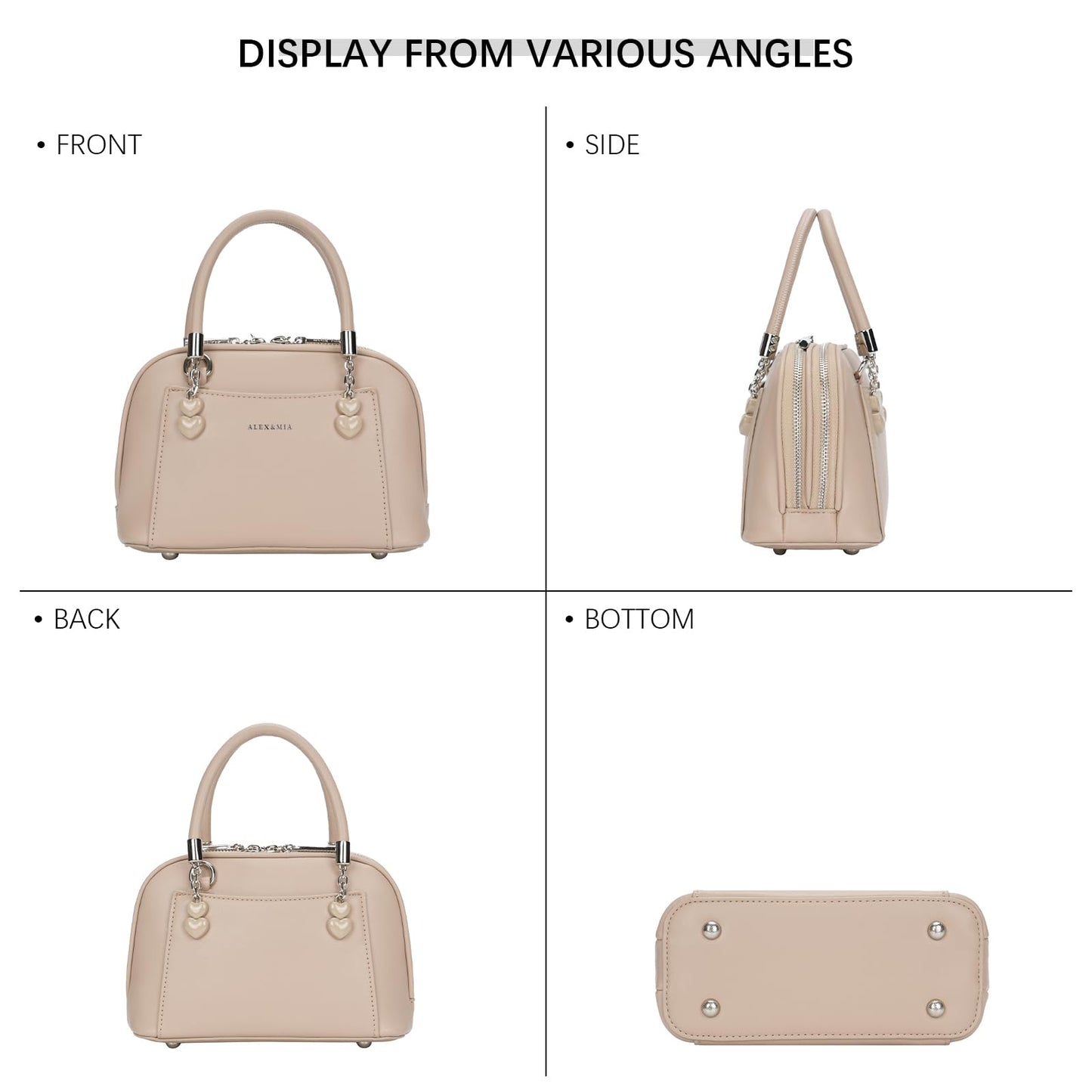 ALEX&MIA Charming Crossbody Mini Purse for Women, Small Top Handle Bag with Heart-Shaped Detail & Dome Structure, Perfect for Casual Daily Use