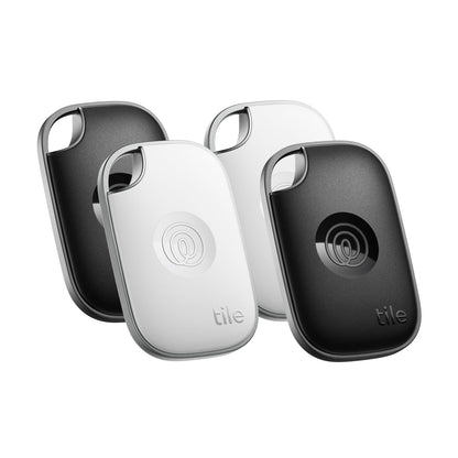 Tile by Life360 Pro (2024) - Powerful Bluetooth Tracker, Key Finder and Item Locator for Keys Bags, and More, Both iOS and Android Compatible, Phone Finder, Pack of 4 (Black/White)