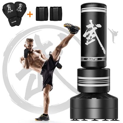 GIKPAL Freestanding Punching Bag for Adults 67'' Heavy Boxing Bag with Boxing Gloves, No Spring Low-Noise Standing Bag for Home Office Kickboxing (Black 02)