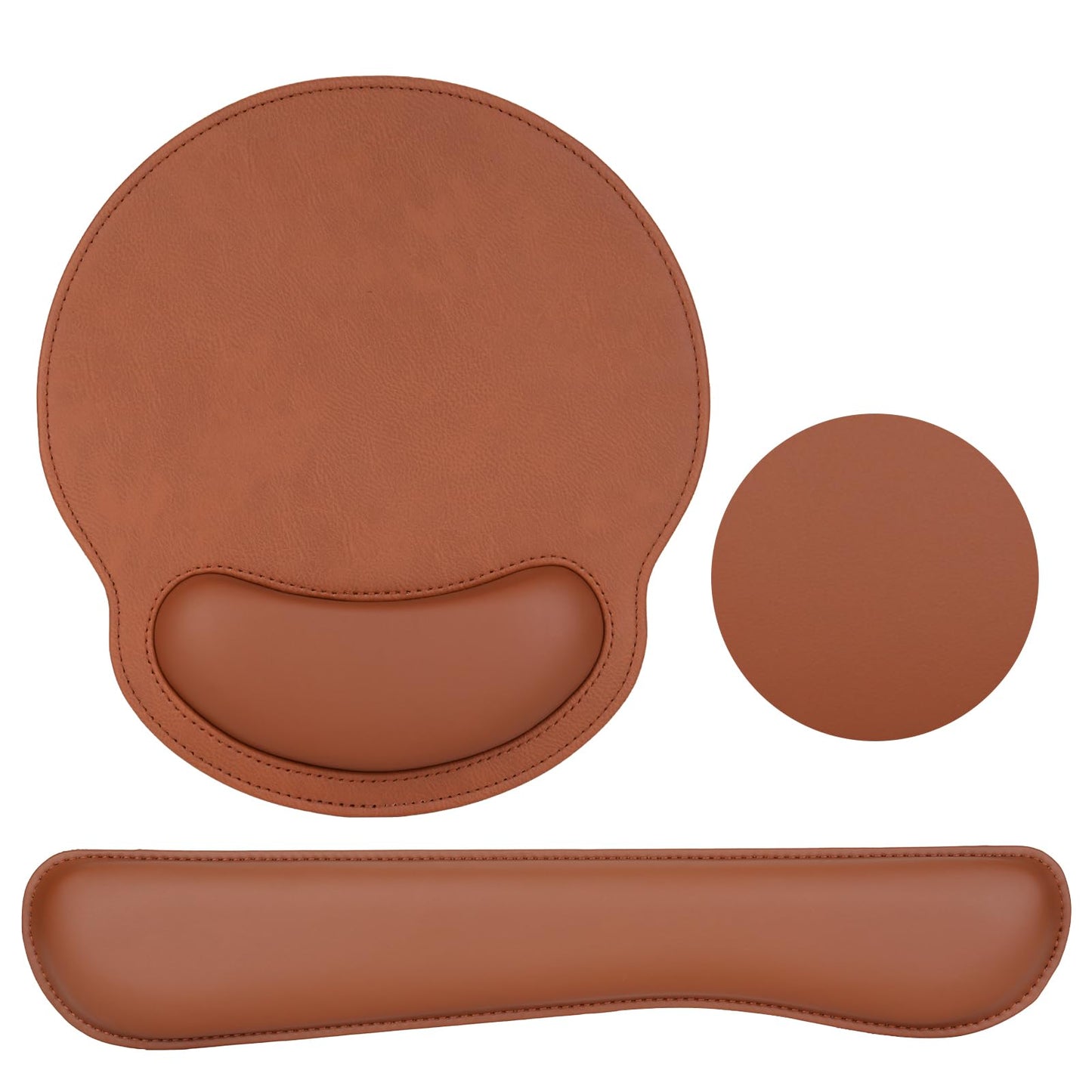 MOSISO Wrist Rest Support for Mouse Pad & Keyboard Set, Ergonomic PU Leather Keyboard and Mousepad with Wrist Rest&Coaster Non-Slip Base Home/Office Easy Typing Cushion with Raised Memory Foam, Brown