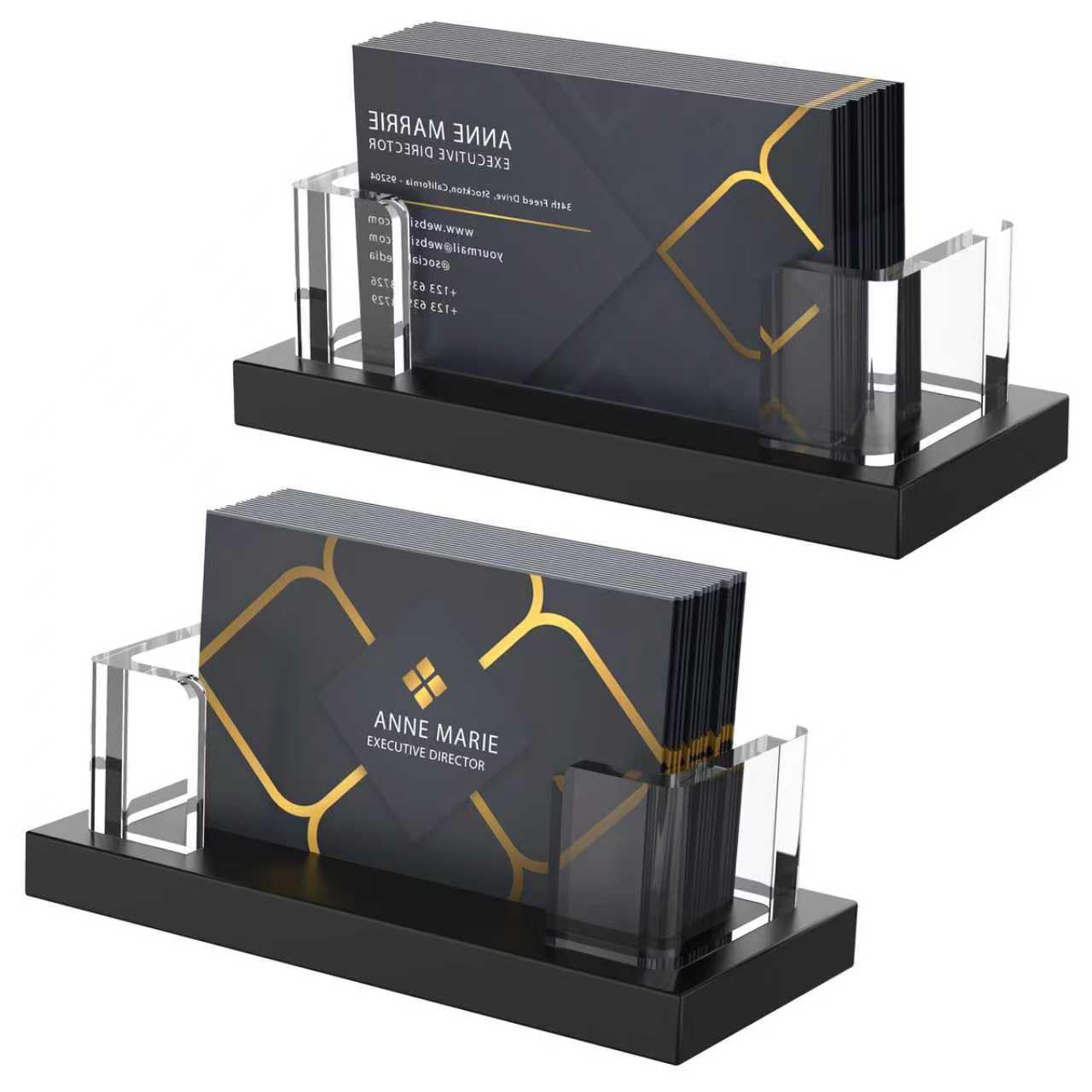 EMOMAS Acrylic Business Card Holder for Desk,Business Card Stand,Clear Business Card Display,Desk Business Card Holders,Business Card Display Stand,Acrylic Business Card Holder Display,Black 2 Pcs