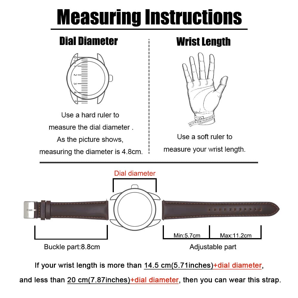 AMHUGE Extra Long Italian Genuine Leather Watch Strap-18mm，20mm，22mm，24mm Width -Brown Black Calf Leather Watch Band for Big Wrist Men or Women (18mm, Dark Brown)