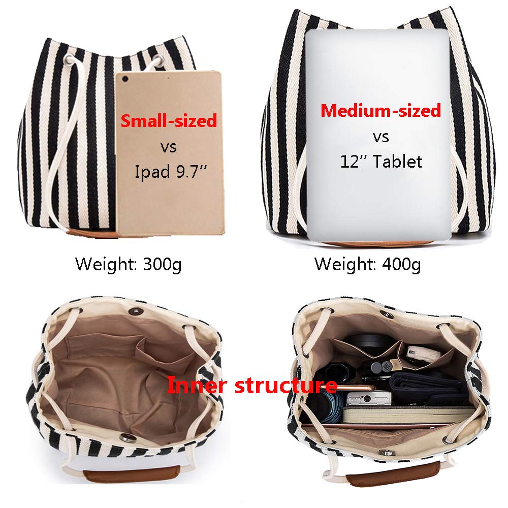 Bydenwely Women's Canvas Summer Tote Bags Small Shoulder Bag Daily Working Handbag for Holiday Travel Pool (Black, Small)