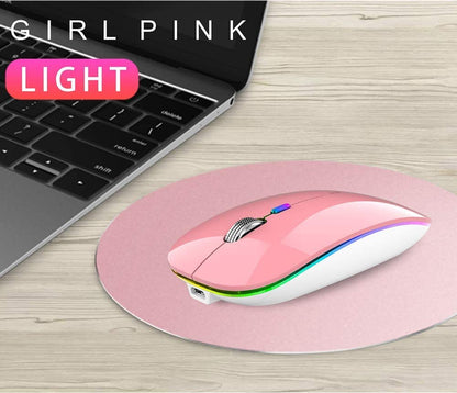 TENMOS Wireless Bluetooth Mouse, LED Slim (Bluetooth 5.1/5.0 + USB) 2.4GHz Rechargeable Silent Bluetooth Wireless Mouse with Type C Adapter for Laptop/MacBook/iPad OS 13 and Above (Matte Black)