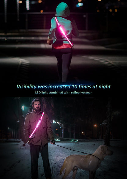 Ylzzrs LED Reflective Belt Sash Walking Gear,Safety Lights for Walkers at Night,High Visibility Safety Rechargeable Reflective Running Gear for Men Women Kids Night Dog Walking Gear