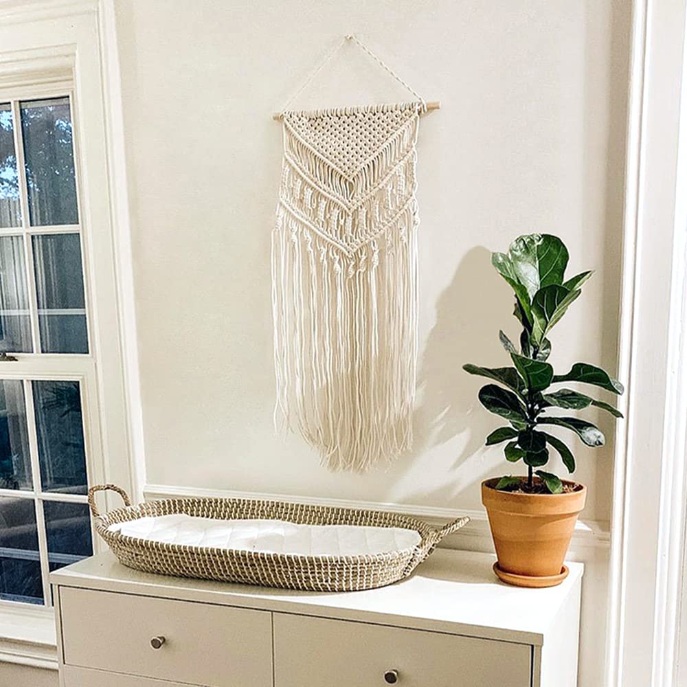 Mkono Macrame Wall Hanging Art Woven Boho Home Décor, Geometric Beautiful Yarn Tapestry Wall Decor for Bedroom, Nursery, Apartment, Dorm Decoration, Christmas Gift for Teen Girl Mom, 17" W x 33" L
