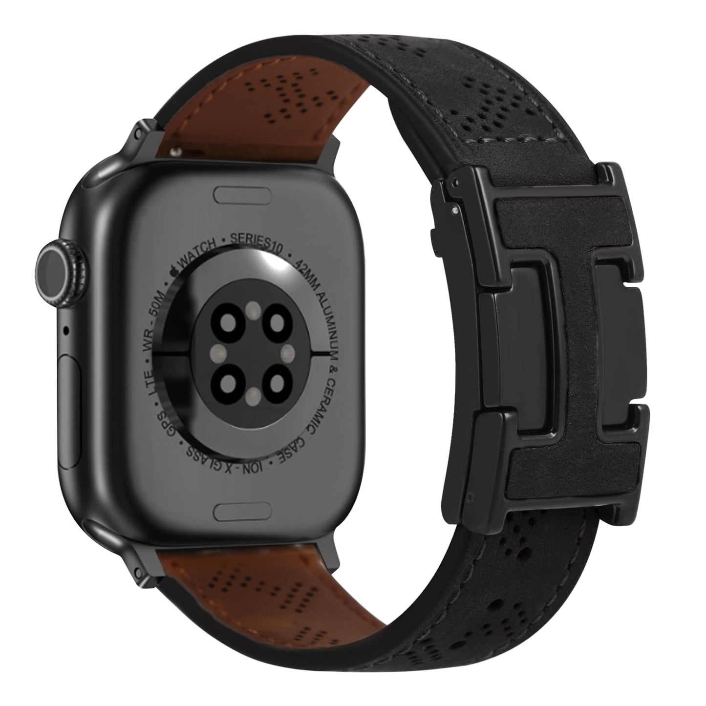 Genuine Leather Watch Band Compatible with Apple Watch Bands 49mm 46mm 45mm 44mm 42mm(S3/2/1), Daily Classic Magnetic Buckle Strap for Men iWatch Ultra SE Series 10/9/8/7/6/5/4/3/2/1(Black)