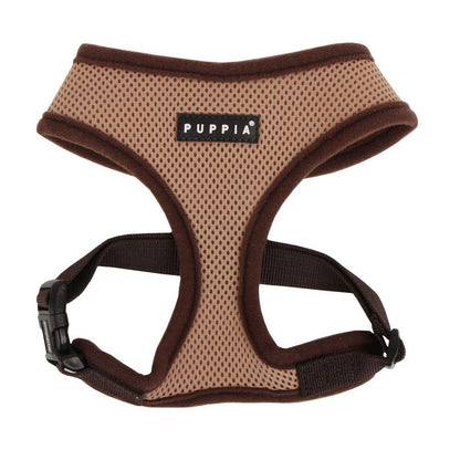 Puppia Soft Dog Harness No Choke Over-The-Head Triple Layered Breathable Mesh Adjustable Chest Belt and Quick-Release Buckle, Beige, Medium