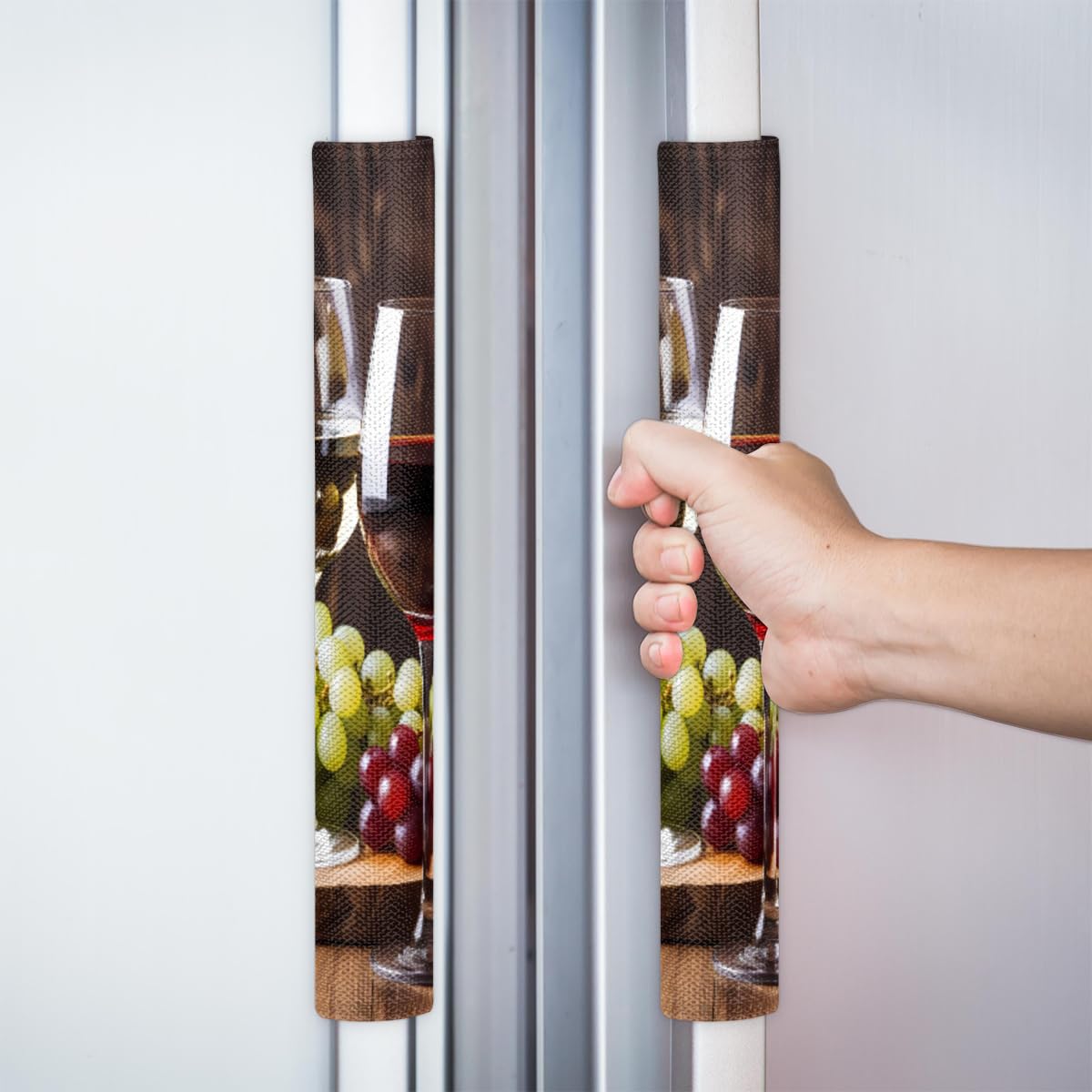 DXTKWL Red Wine Glass Grapes Refrigerator Door Handle Covers Set of 2 Kitchen Appliance Handle Covers Protector for Fridge Microwave Stove Oven Dishwasher
