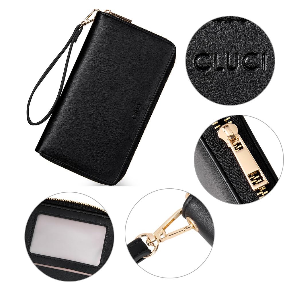 CLUCI Women's Large PU Leather Wristlet Wallet Purse with RFID Blocking Zip Around Card Holder Ladies Travel Clutch