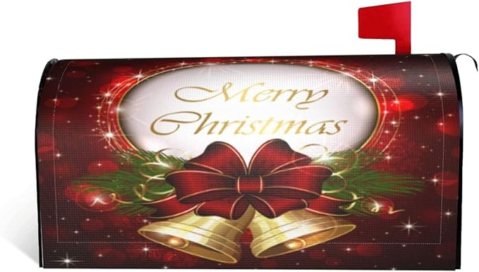 Christmas Mailbox Covers Merry Christmas Bell Snowflake Magnetic Letter Post Box Cover Standard Size 21 x 18 Inch Garden Yard Home Decorative