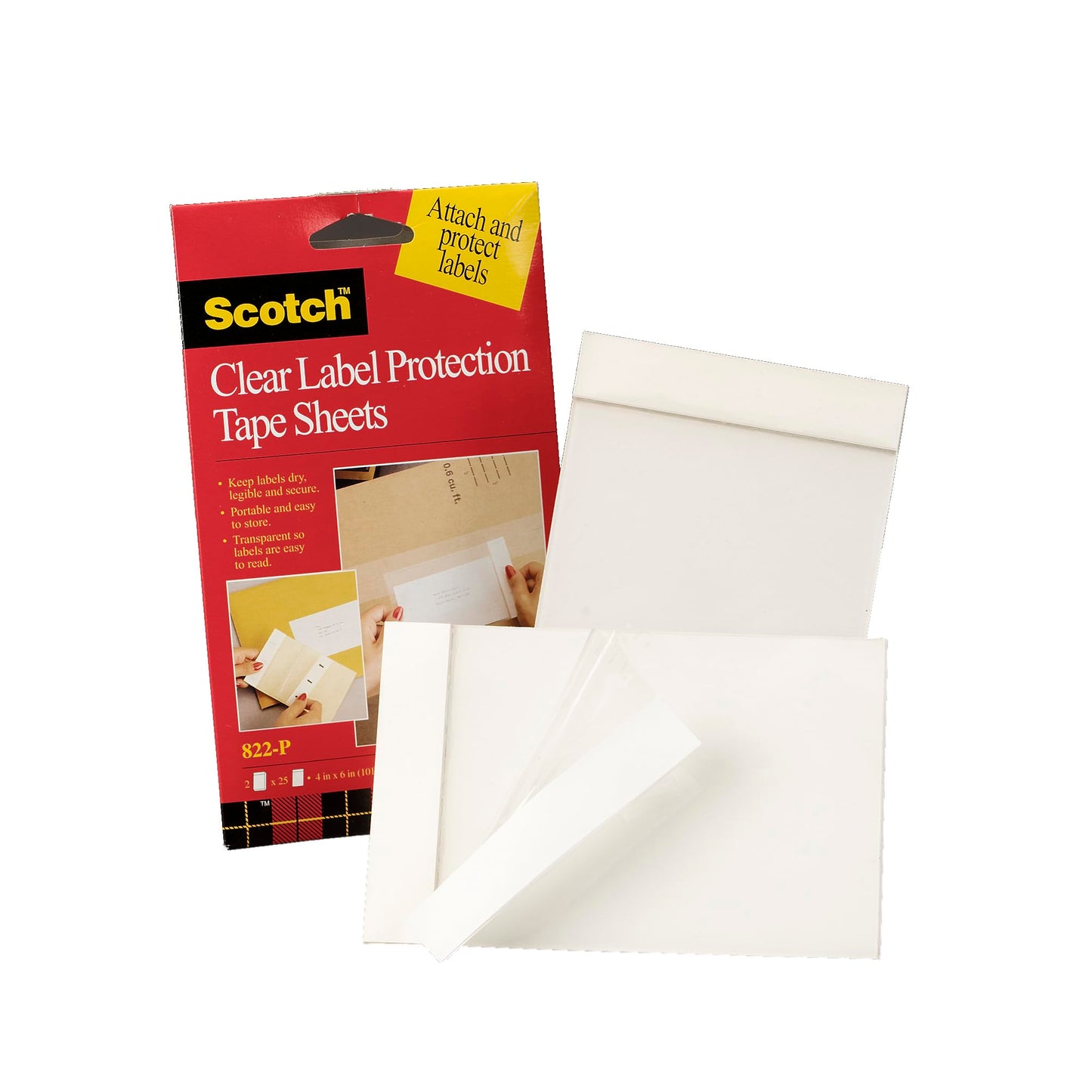 3M Scotch 4 x 6 Clear Label Protection Tape Sheets, 25 Sheet, 2 pads (822P)