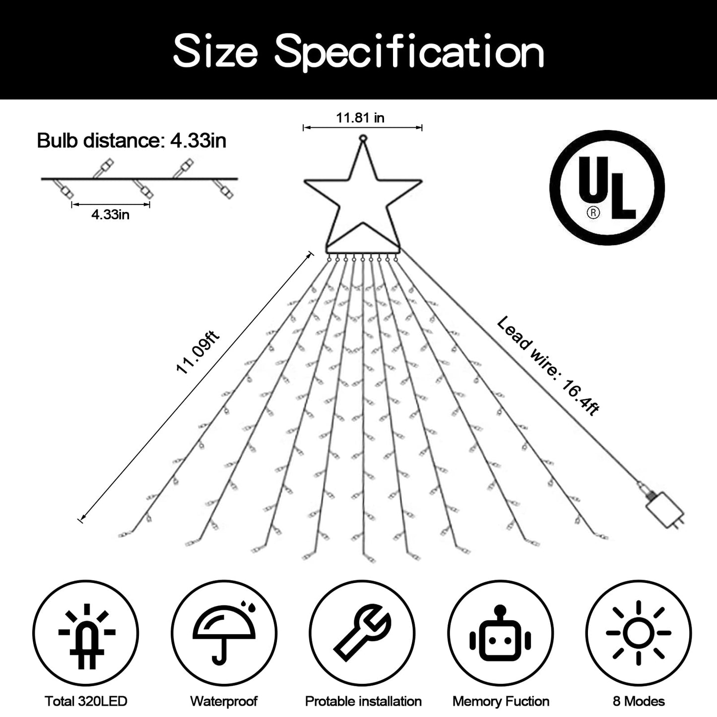XUNXMAS Christmas String Lights Outdoor Decoration 317 LED Star Fairy String Lights 8 Modes & Waterproof for Party Wedding Patio Yard New Year Holiday Indoor Outdoor - Warm White