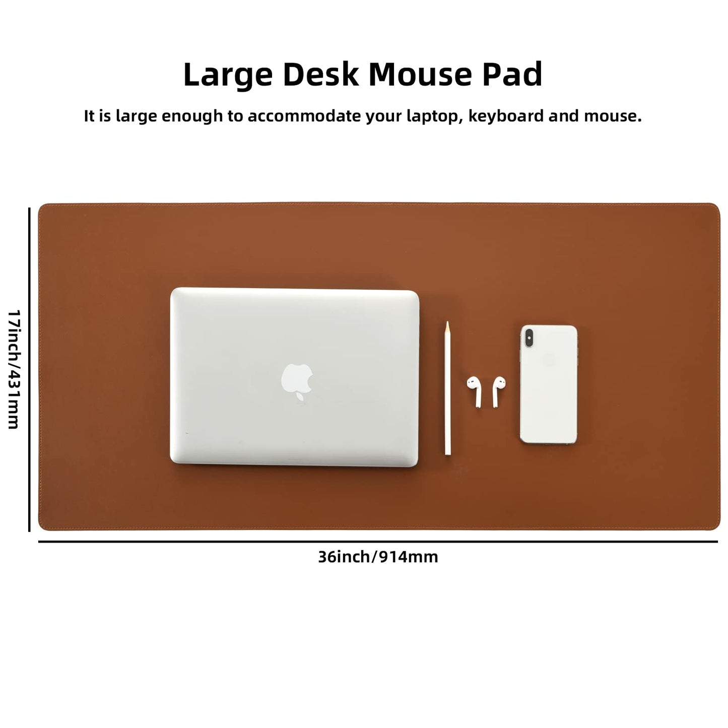 Desk Pad Blotter,Wolaile 36x17 in Large PU Leather Mouse Pad,Waterproof Non-Slip Writing Desktop Protector Mat,Office Desk Accessory,Brown