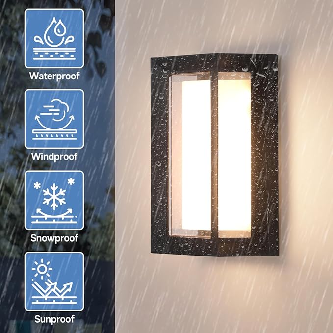 24W Porch Lights Outdoor 2160LM Modern Exterior Light Fixtures 3CCT 3000K/4000K/6500K Black Outdoor Wall Light LED Wall Mount Sconces for Garage Front Door Porch Hallway Doorway 2 Pack