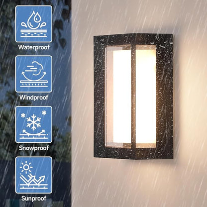 Outdoor Wall Lights LED 3 Color Outdoor Light Fixture Wall Mount Exterior Lights 2100Lm IP65 Exterior Wall Sconce,Rustproof Sconce with Double Shade,Matte Black Light for Porch 1 Pack