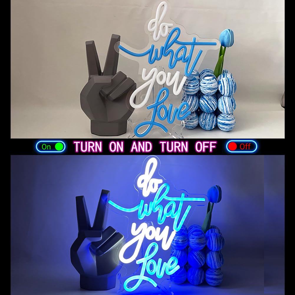 UExnkj-Y Do What You Love Neon Sign Blue White Led Neon Sign Words Neon Lights USB Powered Neon Wall Signs for Bedroom Neon Signs for Wedding, Engagement, Birhthday, Valentines Day Decor