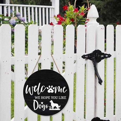 Cute Welcome Sign for Front Door We Hope You Like Dogs 12x12 in Hanging Outdoor Home Porch Decorations