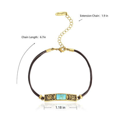 Montana West x Wrangler Faux Leather Wrap Bracelets for Women Western Country Bohemian Cowgirl Turquoise Dainty Jewelry AR-WGW-1119G-TQ