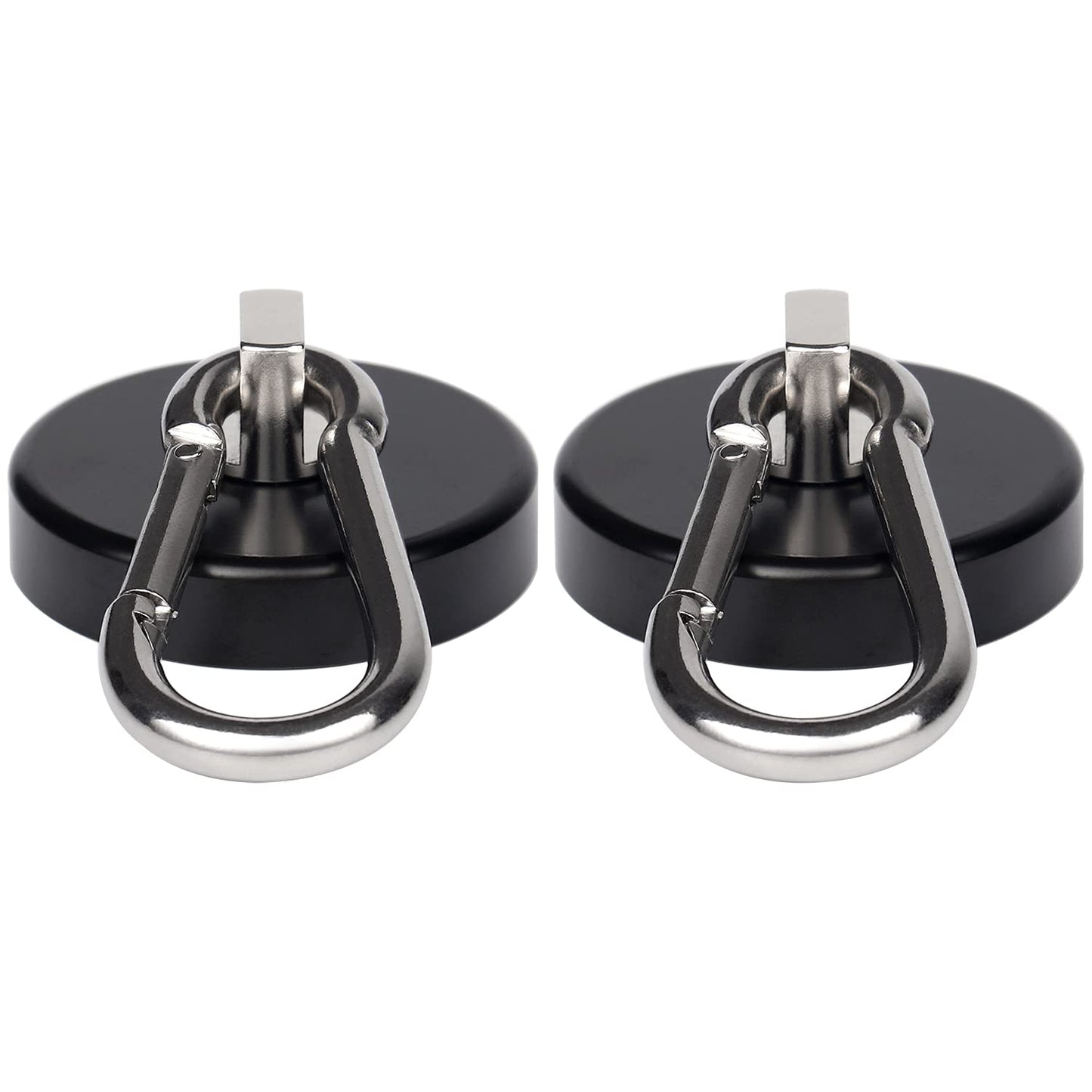 WELLZEER Magnetic Hooks 170lbs Heavy Duty Black Magnet Hooks with Swiveling Carabiner for Hanging Refrigerator Strong Large Neodymium Magnet (170LBS-2PACK-BLACK)