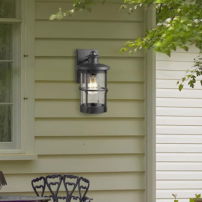 Outdoor Wall Sconces - Exterior Wall Mount Lighting Fixture in Black Finish with Seeded Glass (2 Pack)