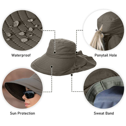 ZEXIAN Womens Sun Hat UPF 50+ Wide Brim and Ponytail Hole, Hiking Safari Hat with Neck Flap (Army Green)