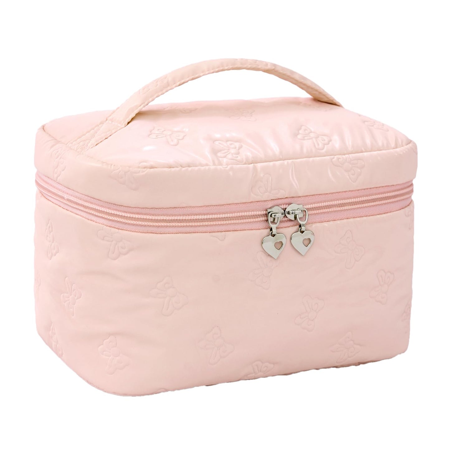 Alamealle Large Cosmetic Bags Travel Makeup Bag with Mesh Pocket Portable Cute Toiletry Bag Aesthetic Make Up Organizer with Handle for Women Girls Girls (Pink)
