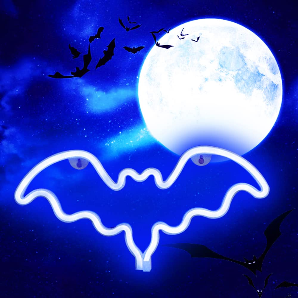Vicila Bat Neon Signs Halloween Night Lights, LED Neon Lights Spooky Gifts Bat Shape Lamp for Wall, Festival, Party Teens Bedroom Decor-Bat(Blue)