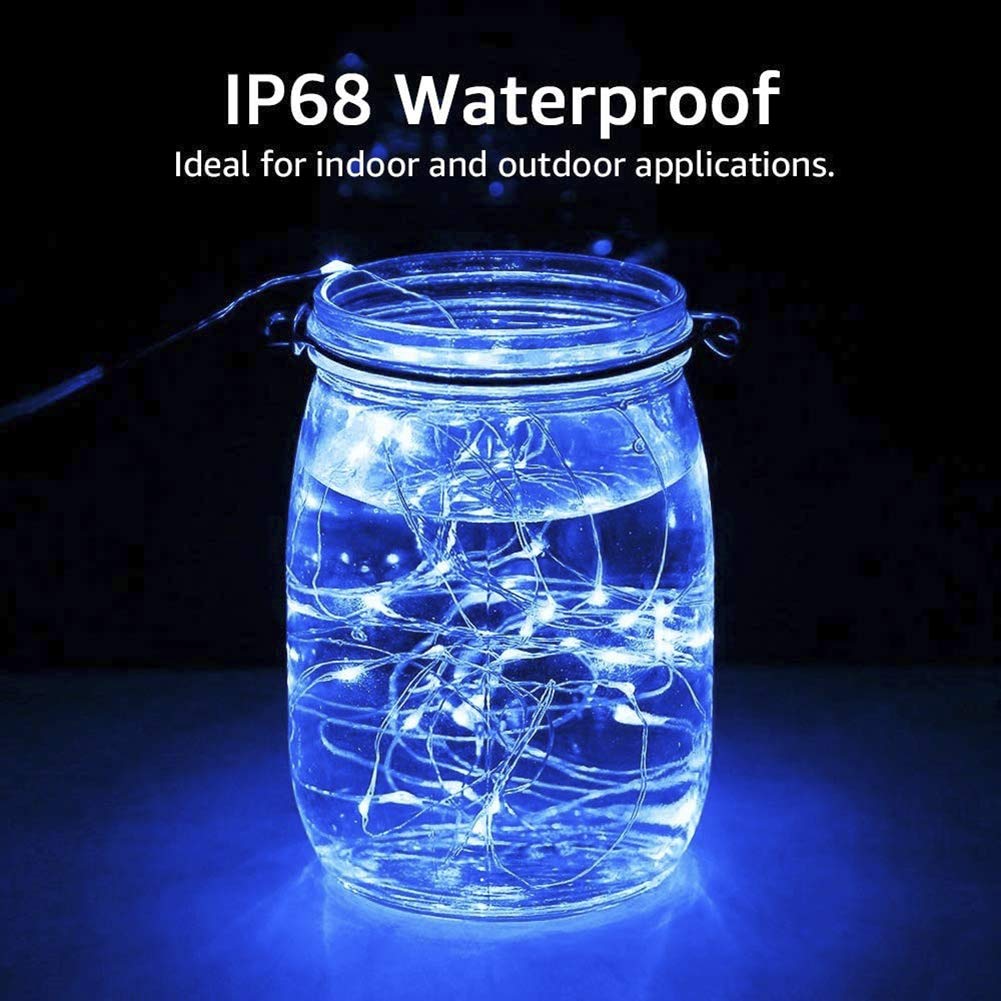 woohaha Solar String Lights, 2PACK 33ft 100 LED Blue Copper Wire Lights, Waterproof Fairy Decoration Starry String Lights - 8 Modes, Indoor/Outdoor for Gardens, Patios, Homes, Parties(Blue,2PCS)