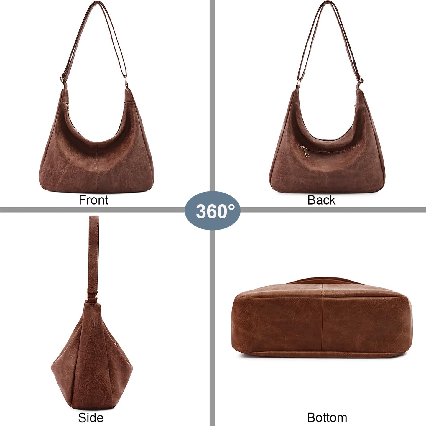 NIUEIMEE ZHOU Hobo Bags for Women Foldable Vegan Leather Shoulder Handbag Slouchy Tote Crossbody Purses