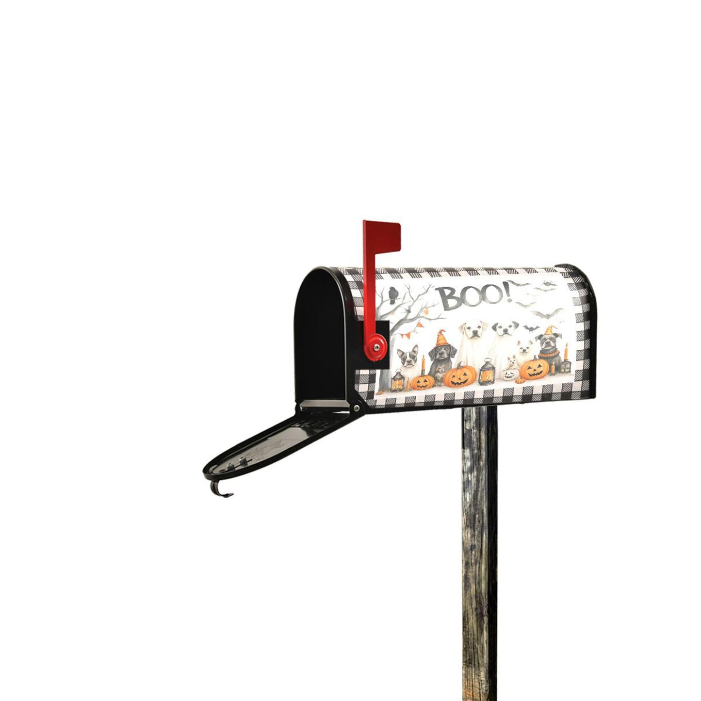 Happy Halloween Dogs Magnetic Mailbox Covers Spooky Bat Raven Pumpkin Buffalo Plaid Mailbox Cover Standard Size Full Magnet Garden Yard Porch Mail Boxes Cover Holiday Decorations 21" L x 18" W