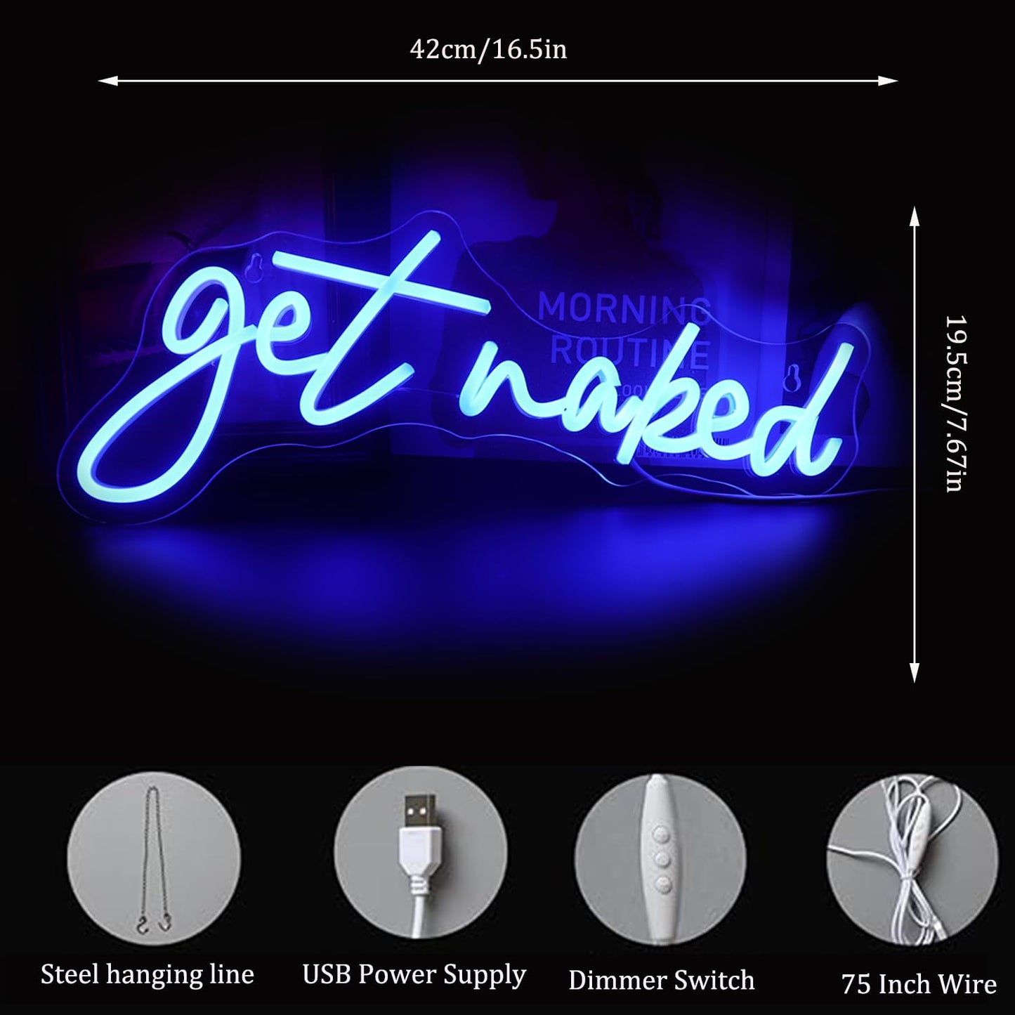 QiaoFei Led Get Naked Neon Sign Letters USB Powered Neon Lights for Room Home Bar Art Wall Decor Party Window Living Room Decor Christmas Gift (Blue)