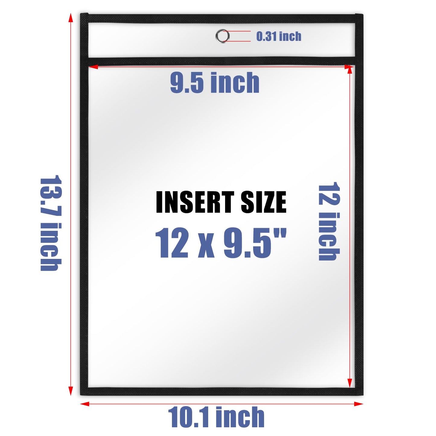 Heavy Duty Dry Erase Pockets 9x12, Job Ticket Holders 50 Pack Plastic Paper Sleeves Sheet Protectors 8.5 x 11 Clear Document Sleeves for Shop Office Classroom Home, Black