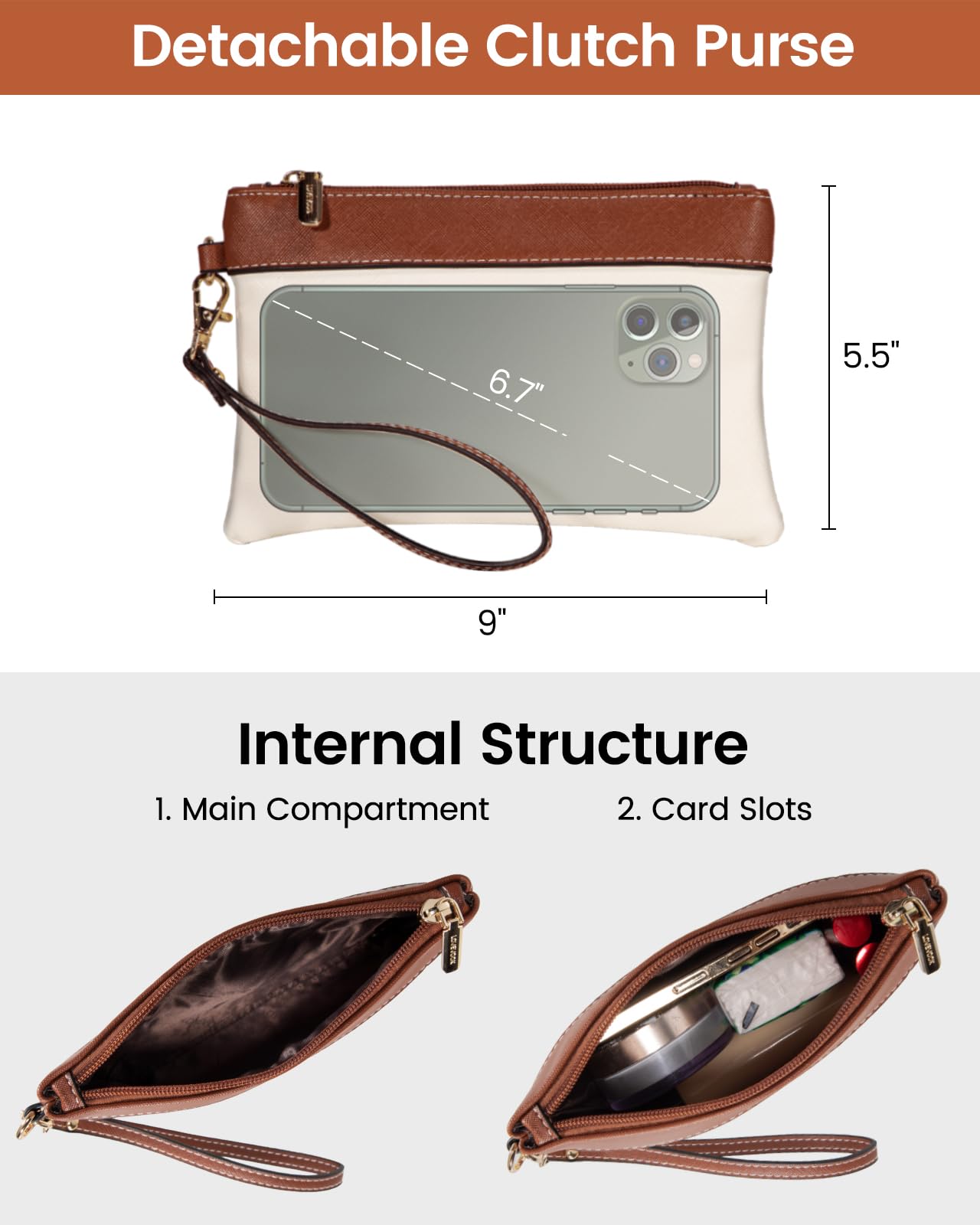LOVEVOOK 15.6 Inch Laptop Bag for women, Large Waterproof PU Leather Work Briefcase with USB Charging Port Casual Computer Bag Messenger, Fashion Business Office Tote Handbag Purse, White-Brown