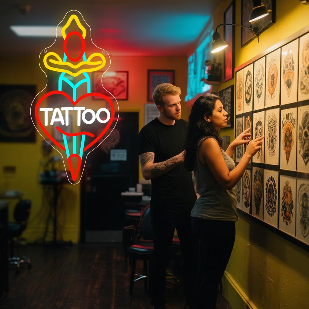RuCvixkt Tattoo Neon Sign for Wall Decor, Neon Light for Tattoo Studio Room Salon Business, USB Powered Sign for Bedroom Boy Girl Tattoo Lovers
