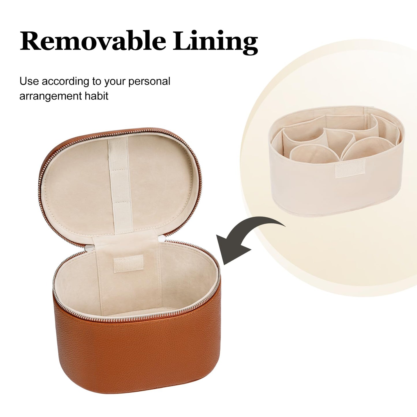 idoltimes Cosmetic Case, Leather Makeup Bag, Portable Handheld Makeup Case, Detachable Compartments