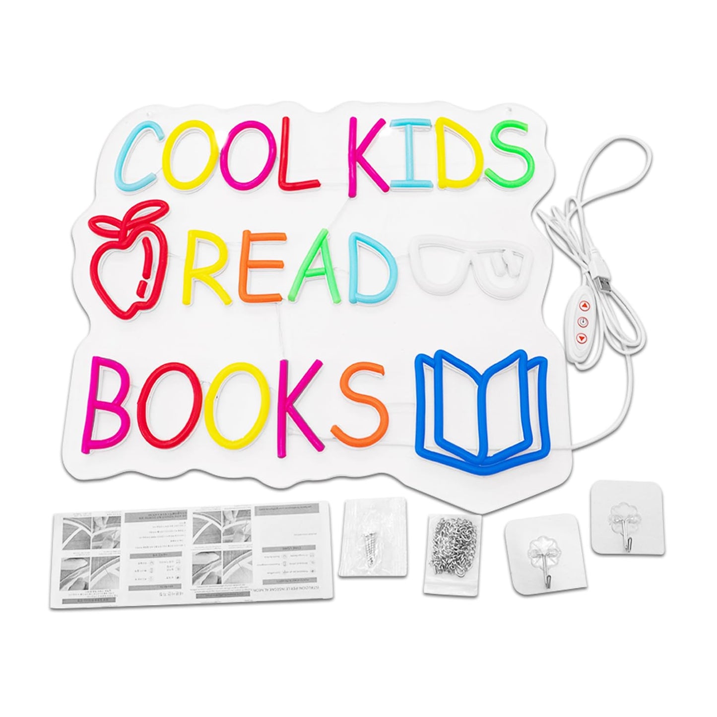 Cool Kids Read Books Neon Sign for Wall Decor, Reading Letter LED Neon Lights Library Neon Signs, Kids Room Reading Corner Classroom Christmas Bedroom Decoration 16.06 x 14.17 inch