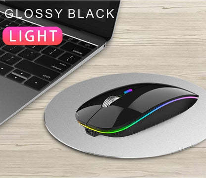 TENMOS Wireless Bluetooth Mouse, LED Slim (Bluetooth 5.1/5.0 + USB) 2.4GHz Rechargeable Silent Bluetooth Wireless Mouse with Type C Adapter for Laptop/MacBook/iPad OS 13 and Above (Matte Black)