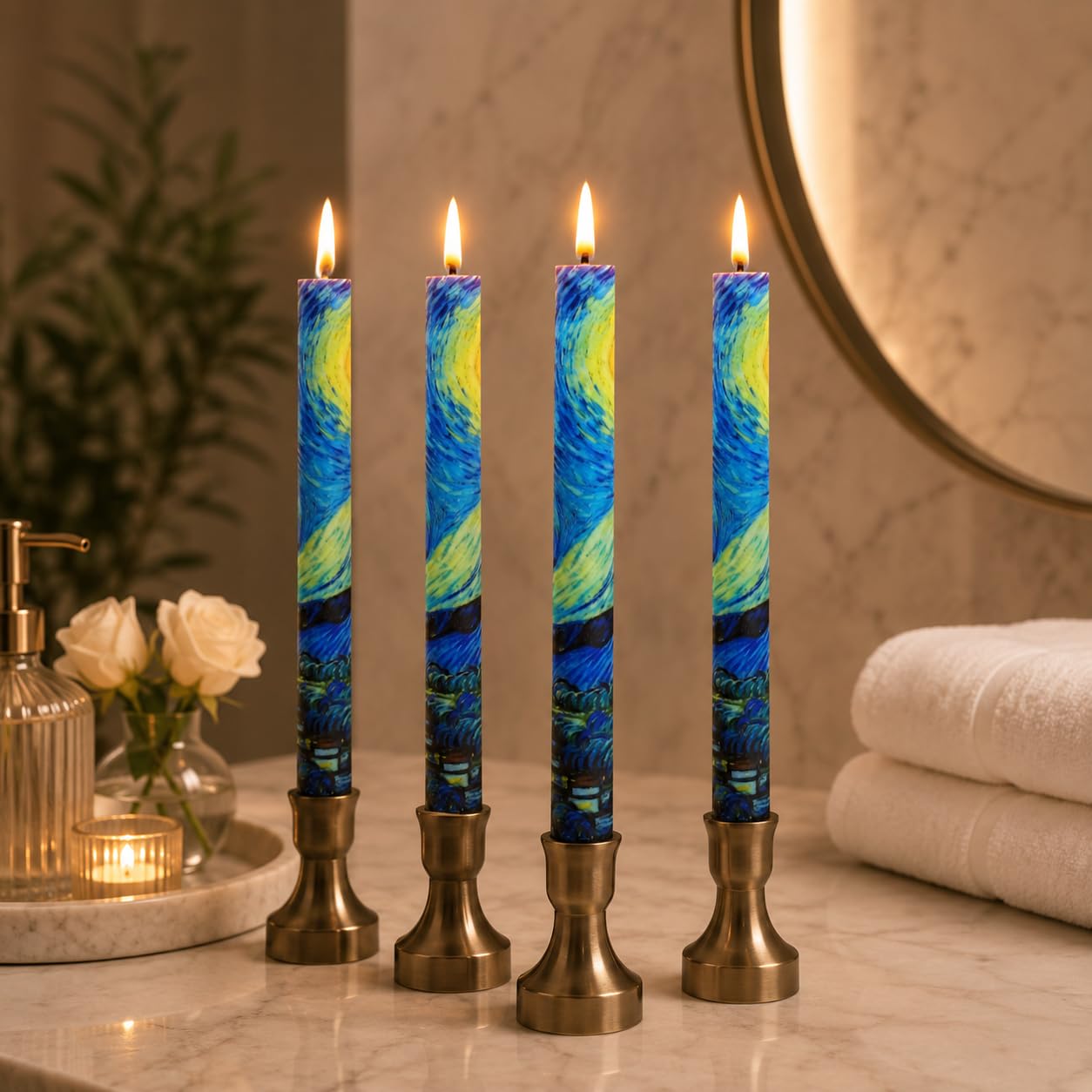 SEUCRWAX 10 Inch Flameless Taper Candles,LED Candlesticks Battery Operated with 10-Key Remote and Timer,4p Flame Lights for Wedding Decoration Party(Starry Sky)