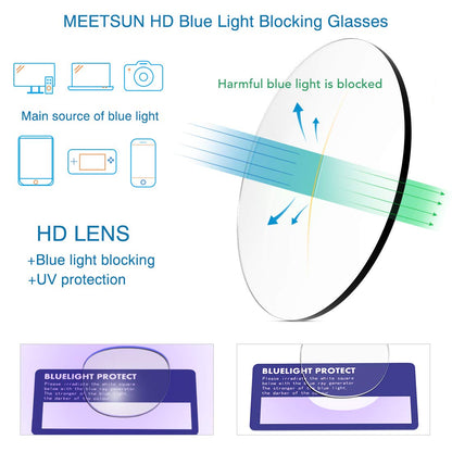 MEETSUN Blue Light Blocking Glasses, Anti Eye Strain Headache (Sleep Better),Computer Reading Glasses UV400 Transparent Lens (Black+Leopard+Pink / 3 PACK, 53)