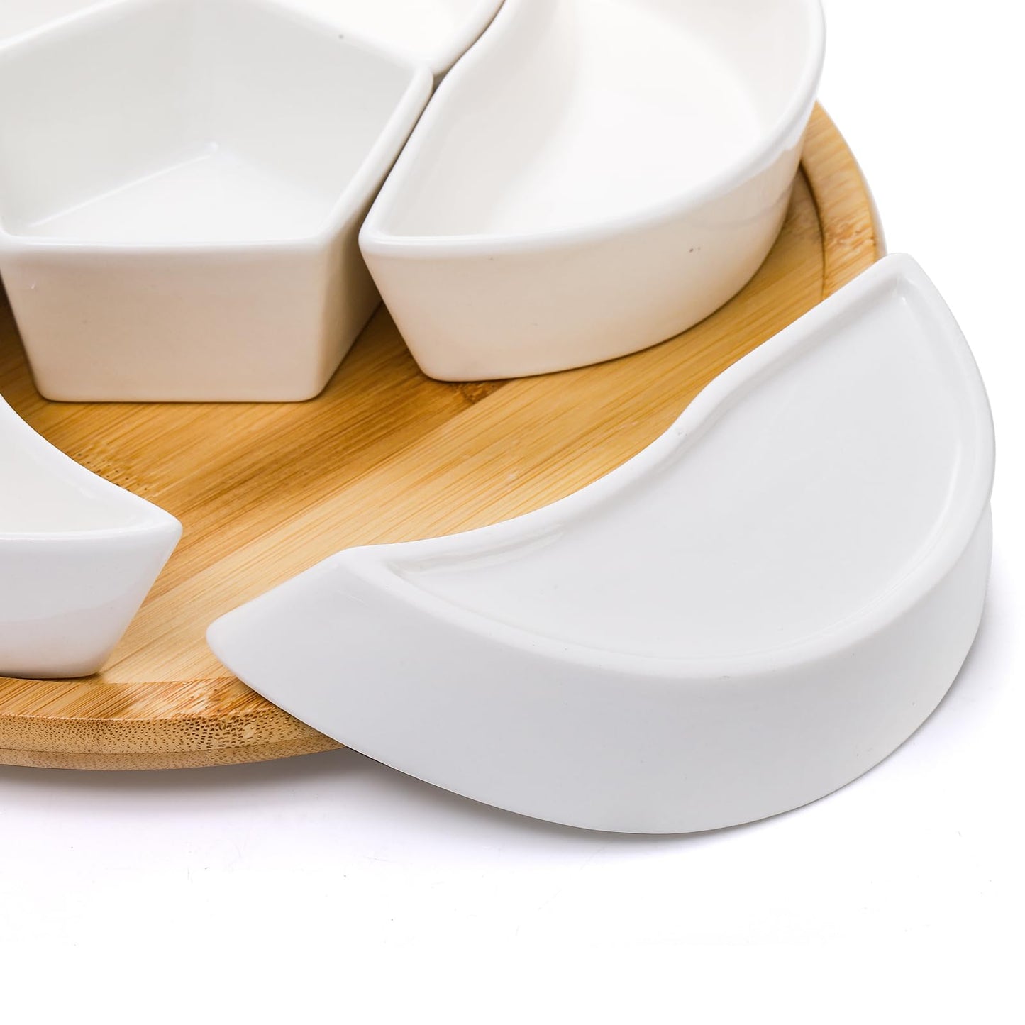 Cididu Ceramic Serving Tray Platters Lazy Susan, Rotating Divided Serving Set with 6 Removable Compartment, 11'' Appetizer Relish Dish, Snack Bowl Set for Christmas, Thanksgiving, Party, Kitchen