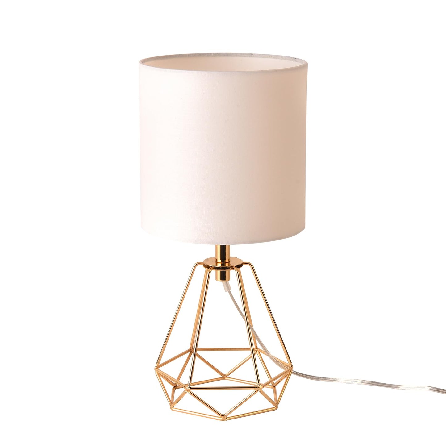 Fengarolam Modern Golden Metal Table Lamp,14" Small Bedside Lamp with Hollowed Out Metal Base & White Fabric Shade,E26 Nightstand Desk Lamp for Bedroom,End Table,Living Room&Room Decor