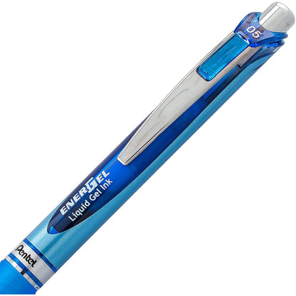 Pentel Energel 0.5 mm Rtx Retractable, 12 Pack of 6 Black & 6 Blue Ink Pens Needle Tip, Pens 0.5 mm Fine Point