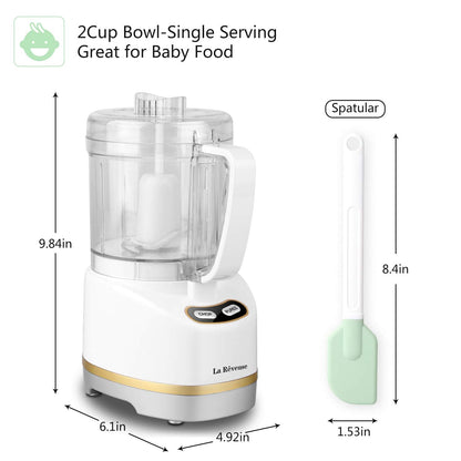La Reveuse Electric Mini Food Processor Small Chopper 200 Watts 2-Cup Prep Bowl for Mincing Chopping Grinding Blending Pureeing (White)