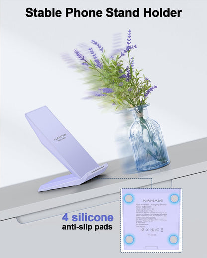 Fast Wireless Charger, NANAMI 15W Qi Certified Wireless Charging Stand Compatible iPhone 17/17 Air/16/15/15 Pro/15 Plus/15 Pro Max/14/13/12, for Samsung Galaxy S25/S24/S23/S22/S21 and Qi-Enabled Phone